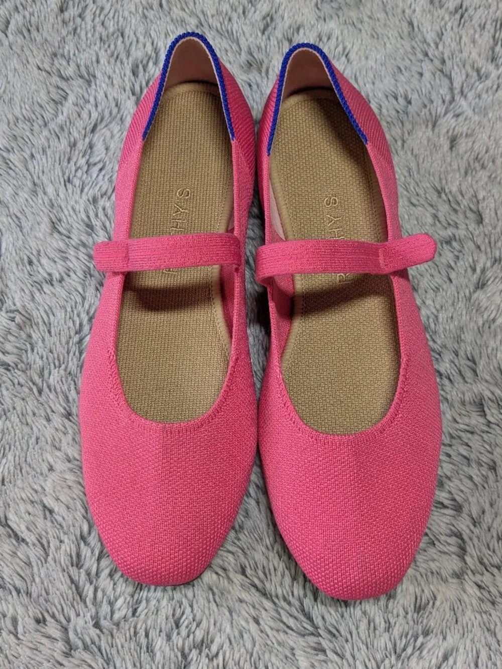 Rothy's Pink Mary Jane Square Flats Strap Size 7.5 dragonfruit
